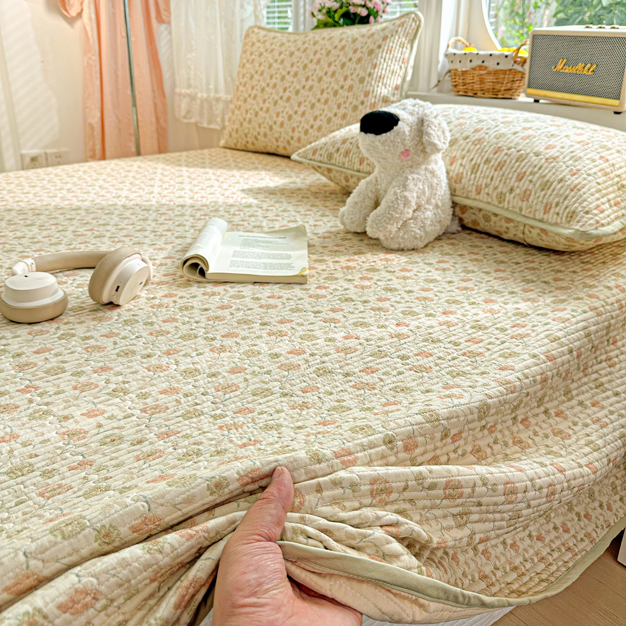 91家纺网 家纺一手货源 找家纺 文黛家居 2026新款全棉双层纱床盖四件套 烟雨蒙蒙