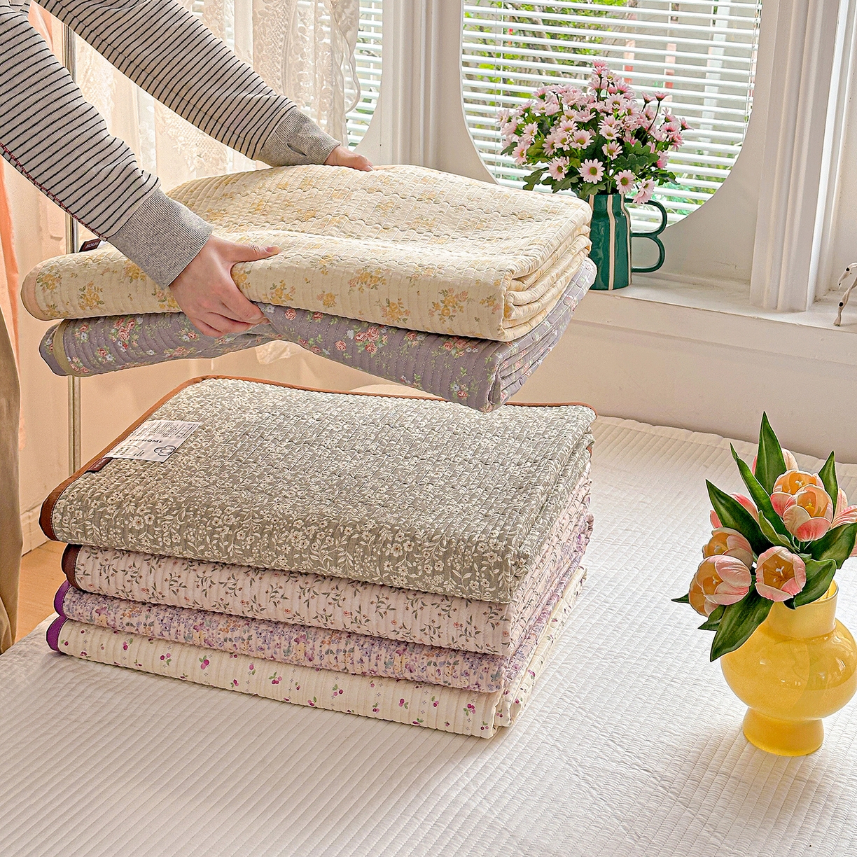 文黛家居 2026新款全棉双层纱床盖四件套 组合图