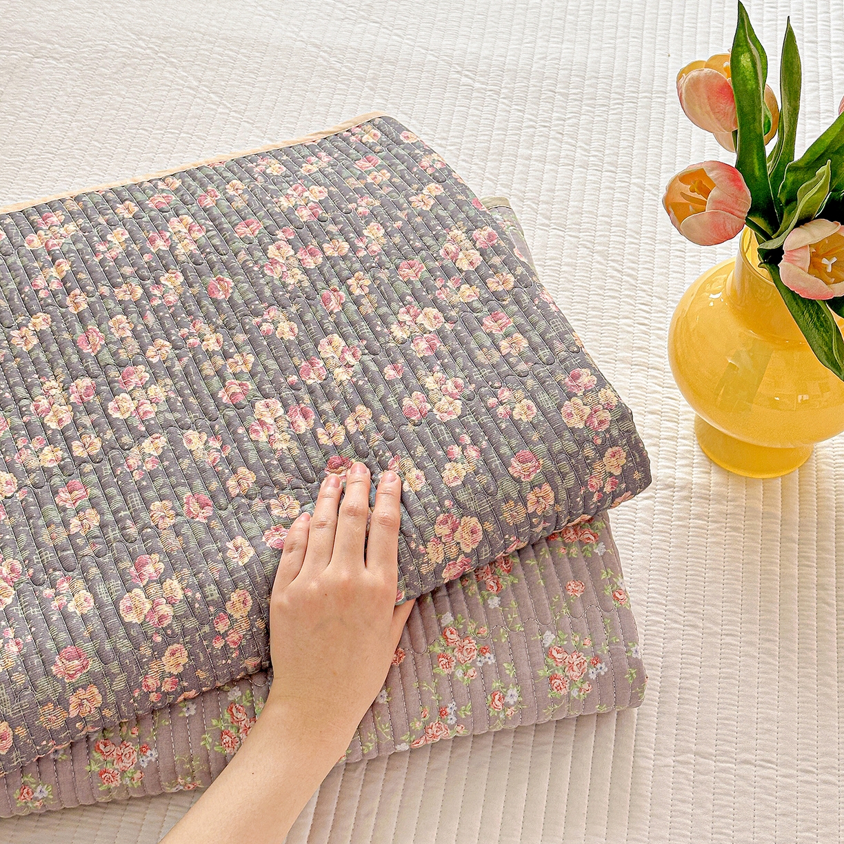 91家纺网 家纺一手货源 找家纺 文黛家居 2026新款全棉双层纱床盖四件套 组合图