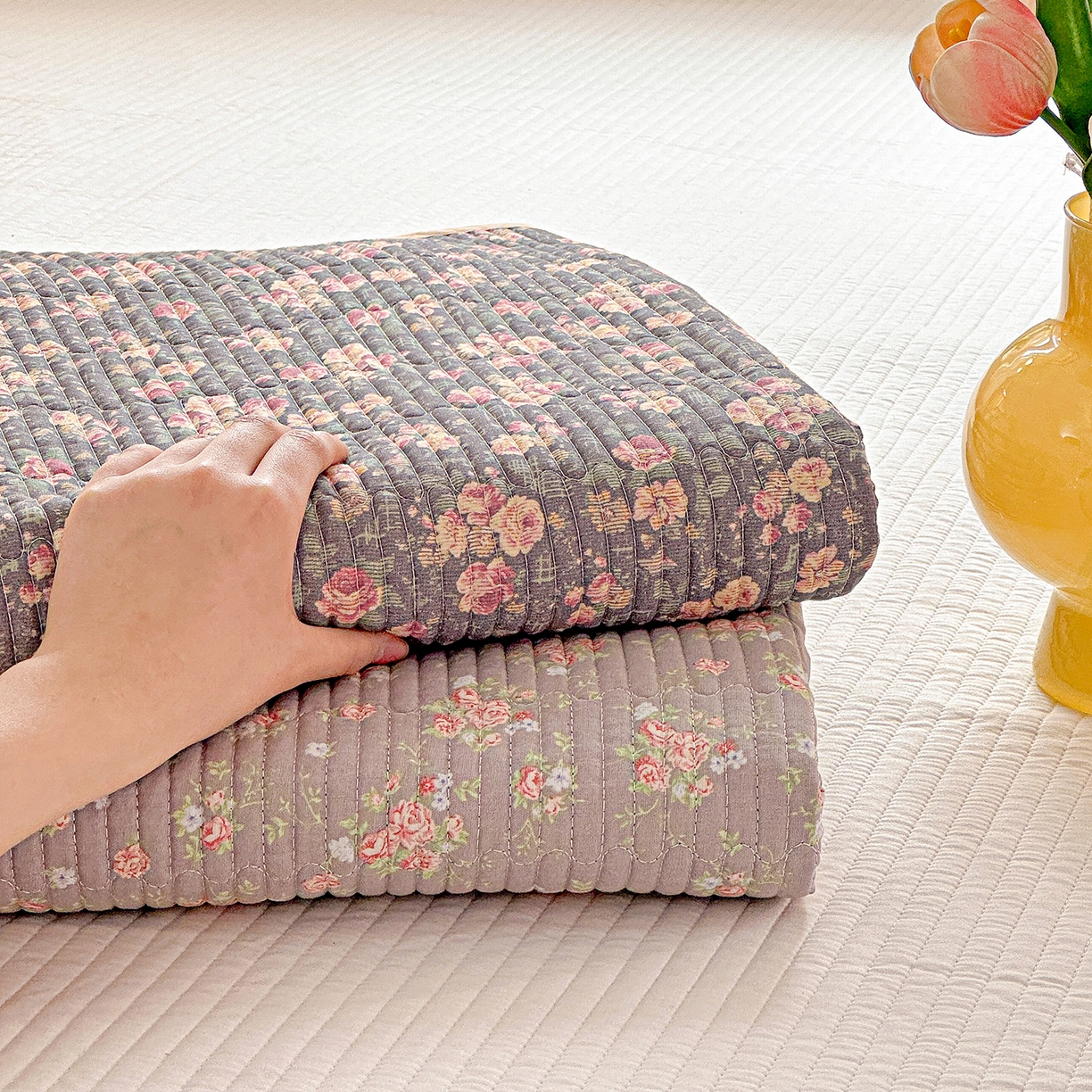 91家纺网 家纺一手货源 找家纺 文黛家居 2026新款全棉双层纱床盖四件套 组合图