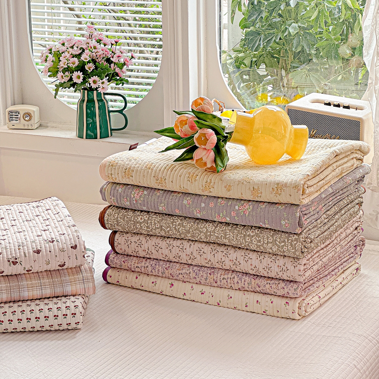 91家纺网 家纺一手货源 找家纺 文黛家居 2026新款全棉双层纱床盖四件套 组合图