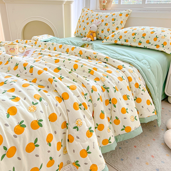 91家纺网 家纺一手货源 找家纺  2026新款A类直播爆款凌香棉花夏被空调被夏凉被 凌香桔子