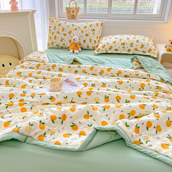 91家纺网 家纺一手货源 找家纺  2026新款A类直播爆款凌香棉花夏被空调被夏凉被 凌香桔子