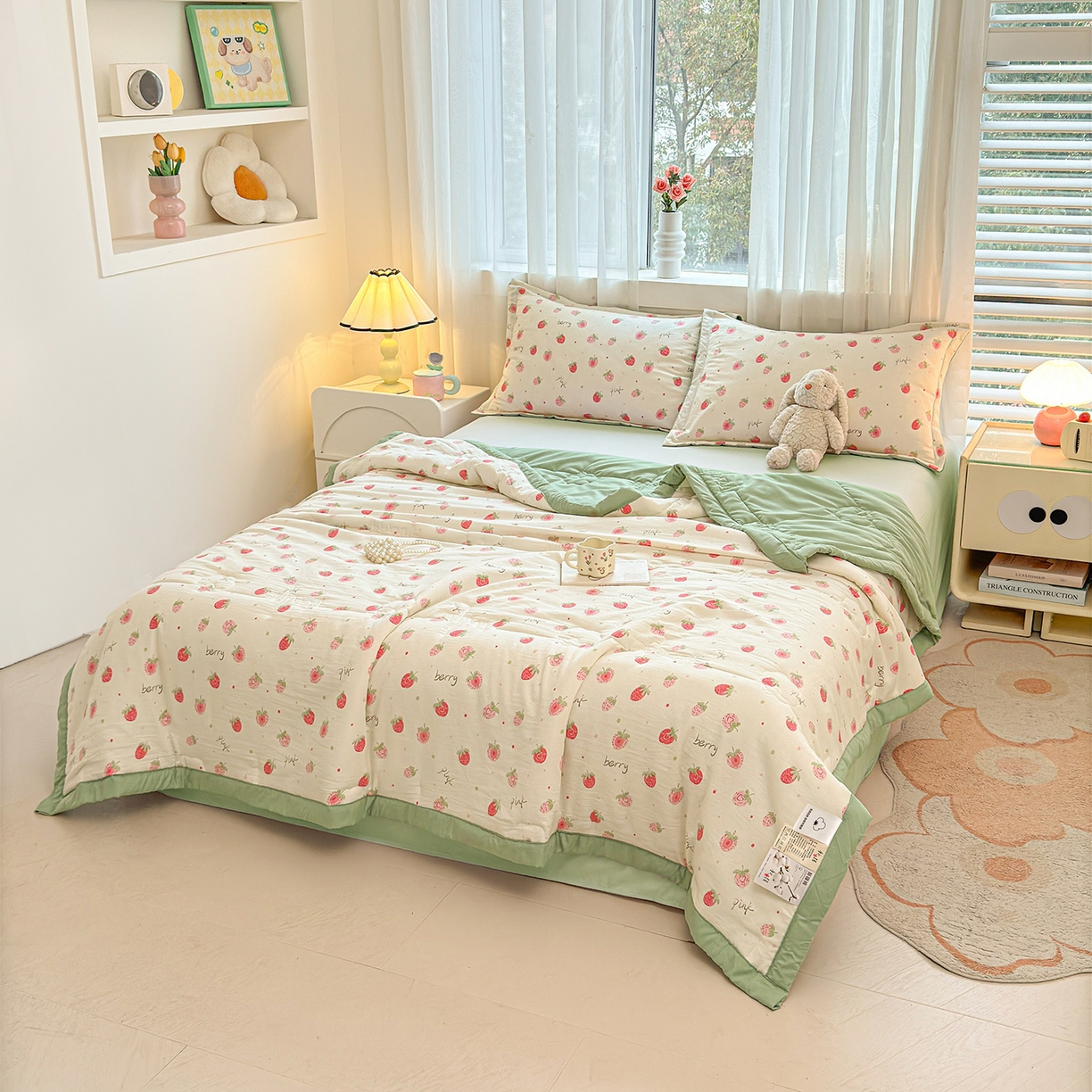 91家纺网 家纺一手货源 找家纺 2026新款A类直播爆款凌香棉花夏被空调被夏凉被 凌香草莓甜心