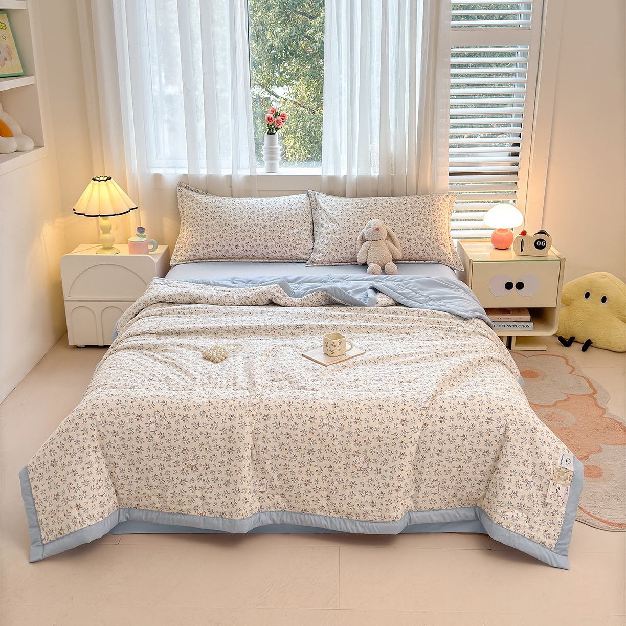 91家纺网 家纺一手货源 找家纺 2026新款A类直播爆款凌香棉花夏被空调被夏凉被 凌香花园兔