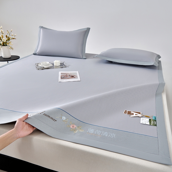 91家纺网 家纺一手货源 找家纺 小牛席业 2026春夏新款双PE高凉感-薄荷清凉冰丝席席子凉席 灰色