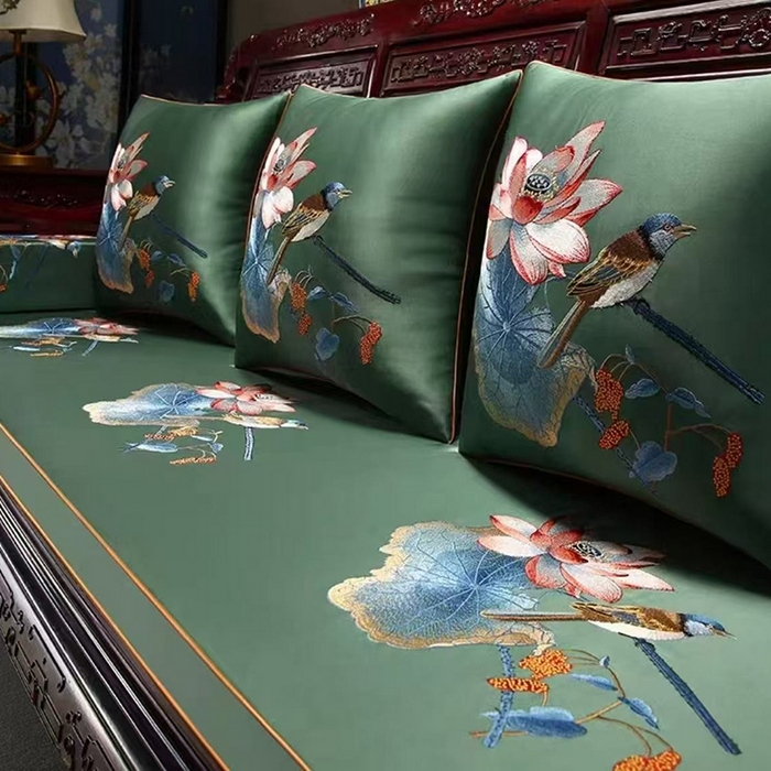 91家纺网 家纺一手货源 找家纺 （总）多米家居 2026新款红木定制-高精密刺绣坐垫、抱枕、桌旗（2-3天货期，定制尺寸联系商家）