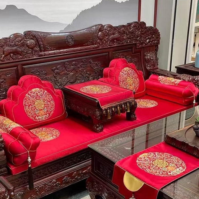 91家纺网 家纺一手货源 找家纺 （总）多米家居 2026新款红木定制-高精密刺绣坐垫、抱枕、桌旗（2-3天货期，定制尺寸联系商家）