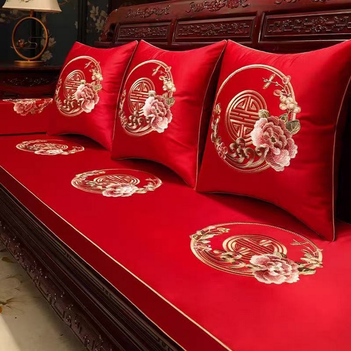 91家纺网 家纺一手货源 找家纺 （总）多米家居 2026新款红木定制-高精密刺绣坐垫、抱枕、桌旗（2-3天货期，定制尺寸联系商家）