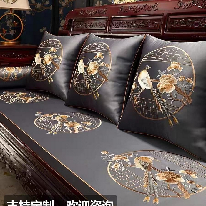 91家纺网 家纺一手货源 找家纺 （总）多米家居 2026新款红木定制-高精密刺绣坐垫、抱枕、桌旗（2-3天货期，定制尺寸联系商家）