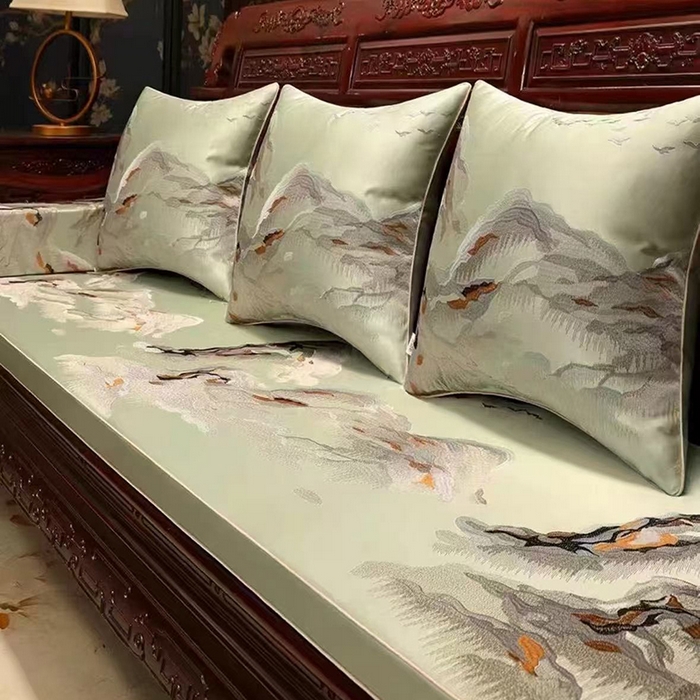 91家纺网 家纺一手货源 找家纺 （总）多米家居 2026新款红木定制-高精密刺绣坐垫、抱枕、桌旗（2-3天货期，定制尺寸联系商家）