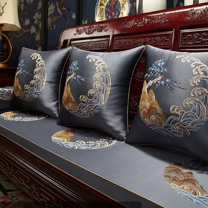 91家纺网 家纺一手货源 找家纺 （总）多米家居 2026新款红木定制-高精密刺绣坐垫、抱枕、桌旗（2-3天货期，定制尺寸联系商家）