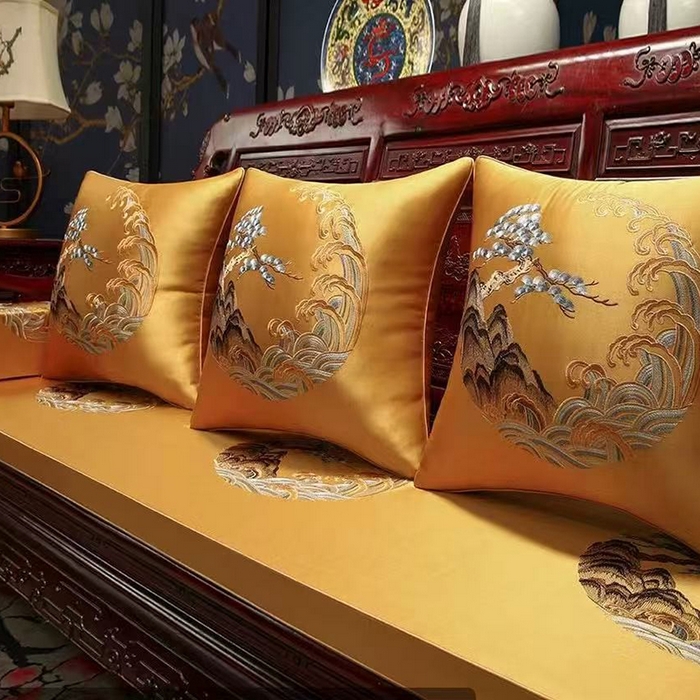 91家纺网 家纺一手货源 找家纺 （总）多米家居 2026新款红木定制-高精密刺绣坐垫、抱枕、桌旗（2-3天货期，定制尺寸联系商家）