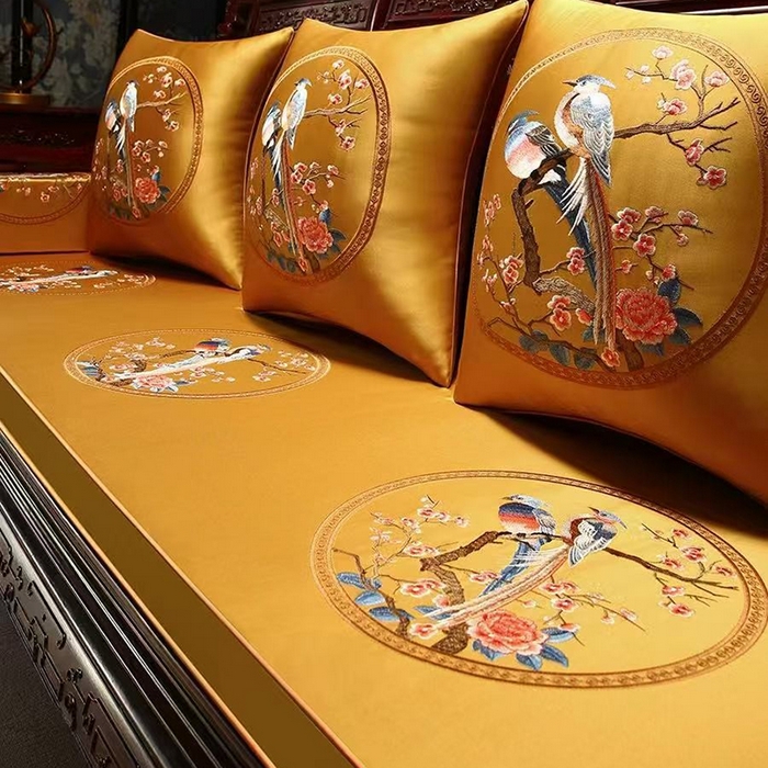 91家纺网 家纺一手货源 找家纺 （总）多米家居 2026新款红木定制-高精密刺绣坐垫、抱枕、桌旗（2-3天货期，定制尺寸联系商家）