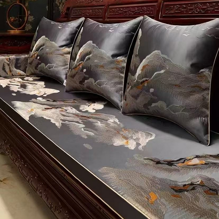 91家纺网 家纺一手货源 找家纺 （总）多米家居 2026新款红木定制-高精密刺绣坐垫、抱枕、桌旗（2-3天货期，定制尺寸联系商家）