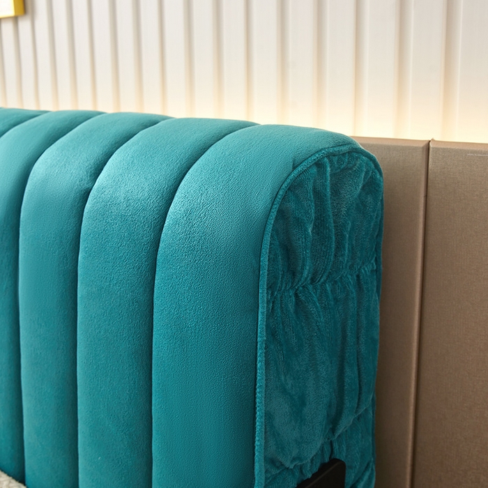 91家纺网 家纺一手货源 找家纺 情恒家纺 2026新款立体防撞双面加厚床头罩条形款 条形款 翠绿