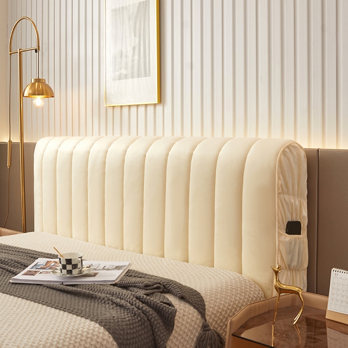 情恒家纺 2026新款立体防撞双面加厚床头罩条形款 条形款 奶白