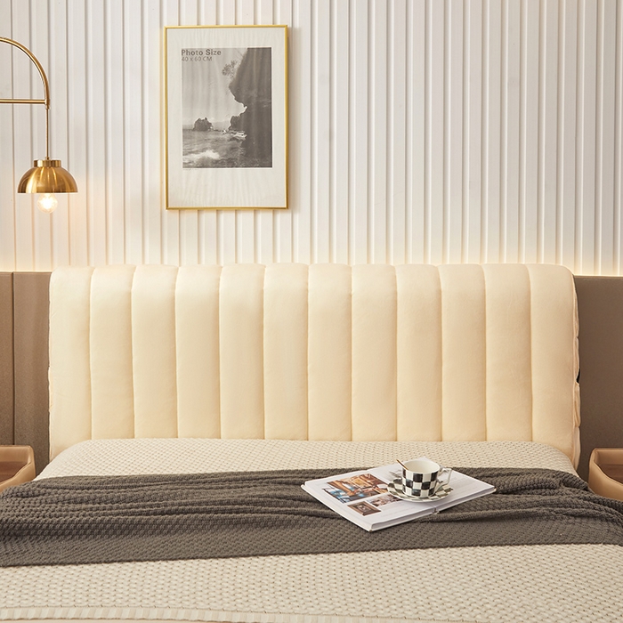 91家纺网 家纺一手货源 找家纺 情恒家纺 2026新款立体防撞双面加厚床头罩条形款 条形款 奶白