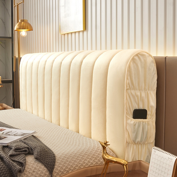 91家纺网 家纺一手货源 找家纺 情恒家纺 2026新款立体防撞双面加厚床头罩条形款 条形款 奶白