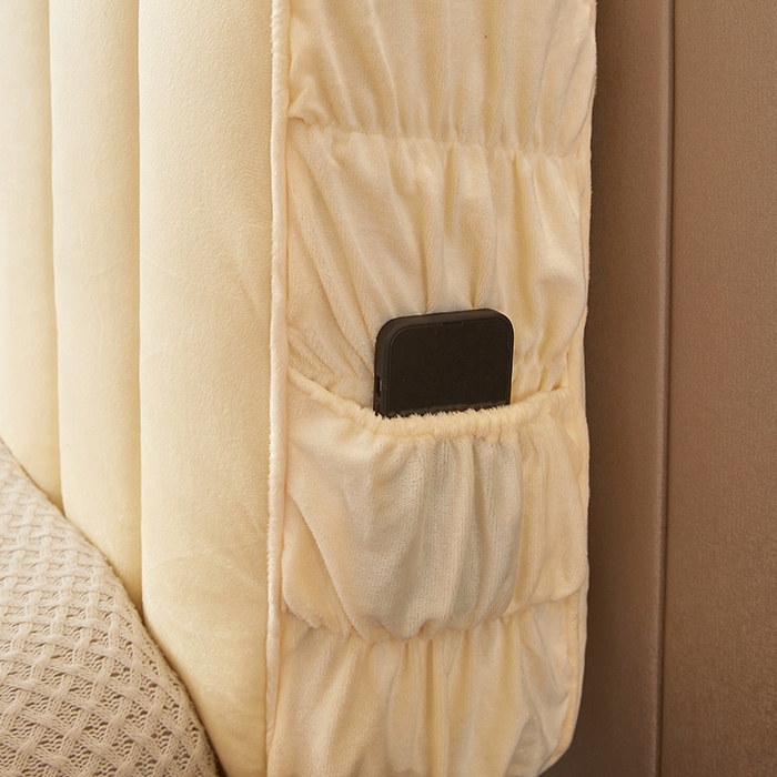 91家纺网 家纺一手货源 找家纺 情恒家纺 2026新款立体防撞双面加厚床头罩条形款 条形款 奶白