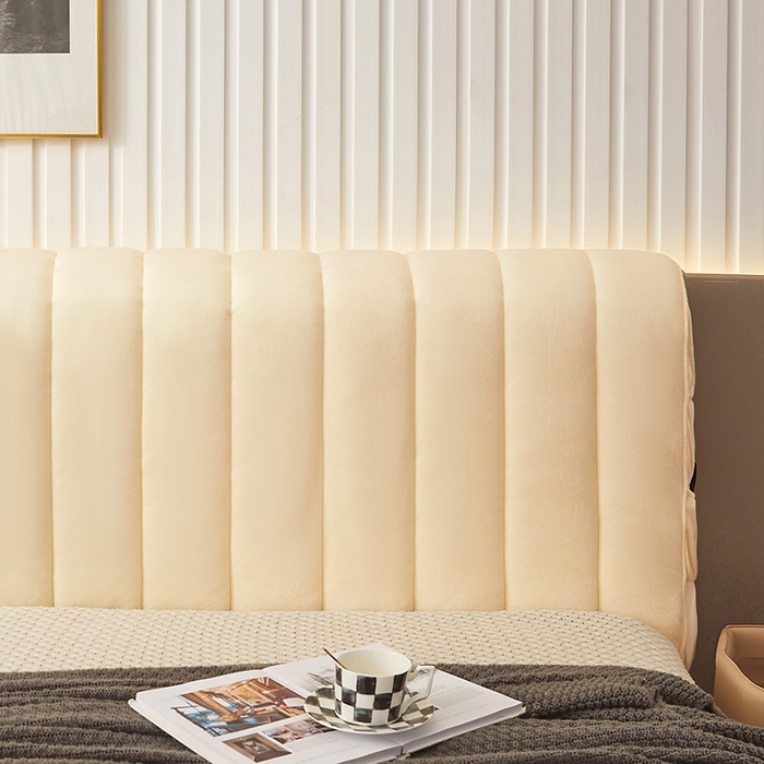 91家纺网 家纺一手货源 找家纺 情恒家纺 2026新款立体防撞双面加厚床头罩条形款 条形款 奶白