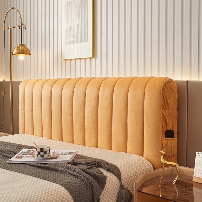 情恒家纺 2026新款立体防撞双面加厚床头罩条形款 条形款 暖杏