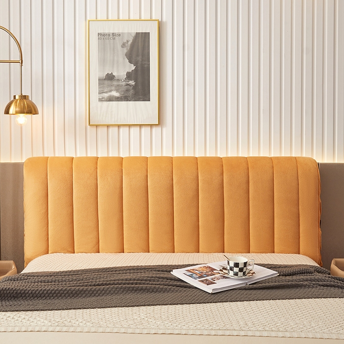 91家纺网 家纺一手货源 找家纺 情恒家纺 2026新款立体防撞双面加厚床头罩条形款 条形款 暖杏