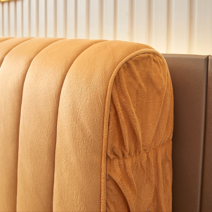 91家纺网 家纺一手货源 找家纺 情恒家纺 2026新款立体防撞双面加厚床头罩条形款 条形款 暖杏