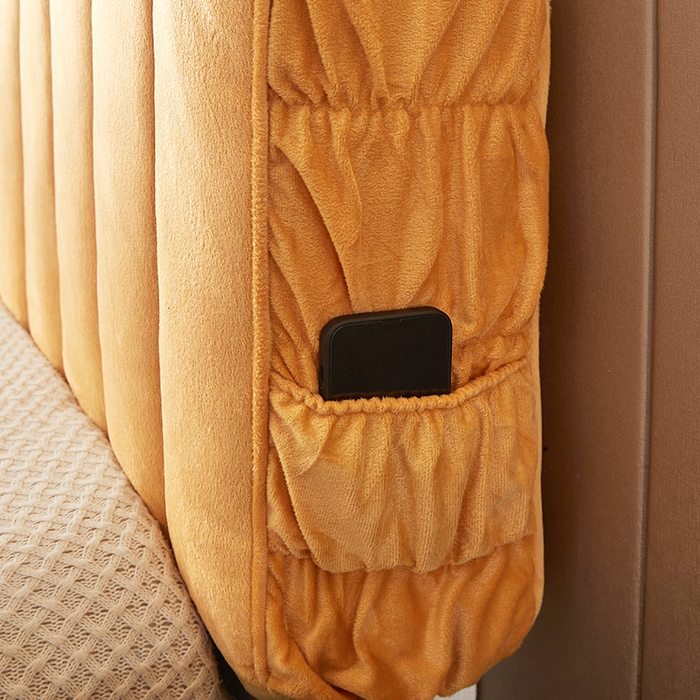 91家纺网 家纺一手货源 找家纺 情恒家纺 2026新款立体防撞双面加厚床头罩条形款 条形款 暖杏