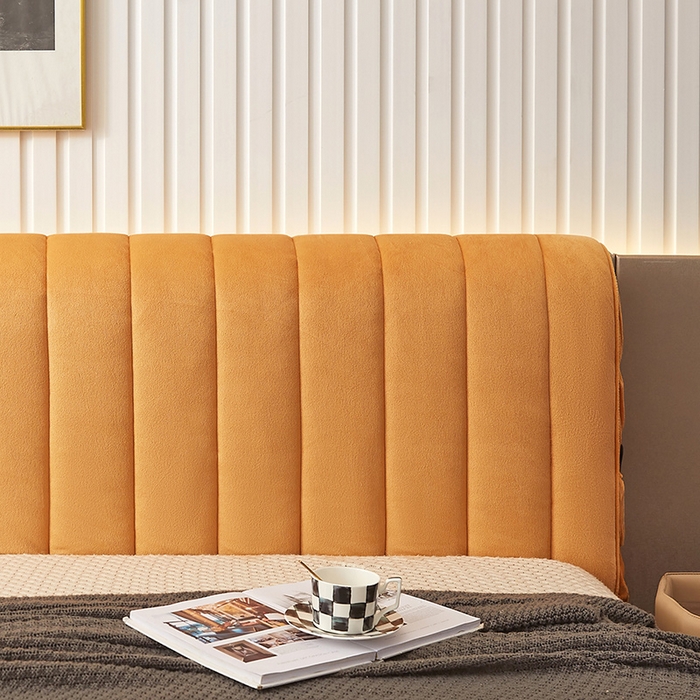 91家纺网 家纺一手货源 找家纺 情恒家纺 2026新款立体防撞双面加厚床头罩条形款 条形款 暖杏