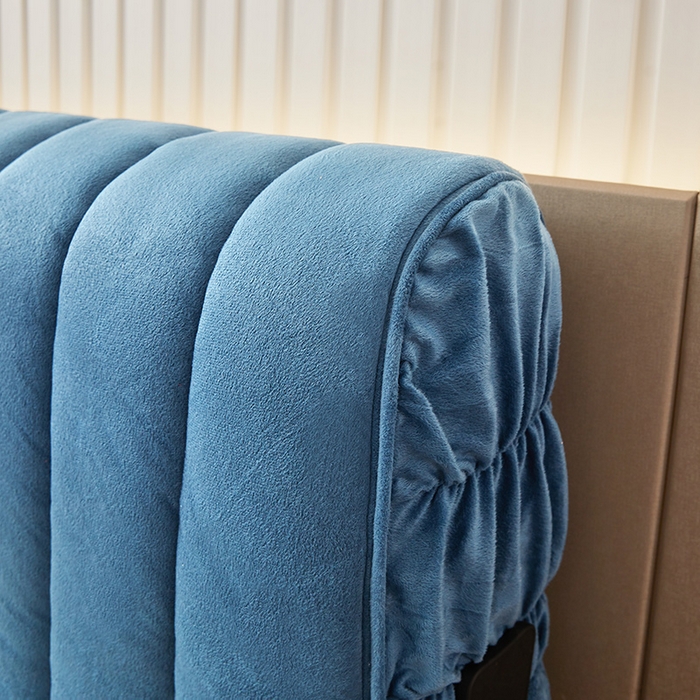 91家纺网 家纺一手货源 找家纺 情恒家纺 2026新款立体防撞双面加厚床头罩条形款 条形款 雾兰