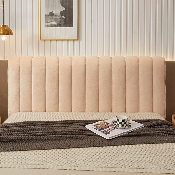 91家纺网 家纺一手货源 找家纺 情恒家纺 2026新款立体防撞双面加厚床头罩条形款 条形款 香槟