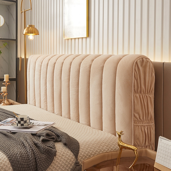 91家纺网 家纺一手货源 找家纺 情恒家纺 2026新款立体防撞双面加厚床头罩条形款 条形款 香槟