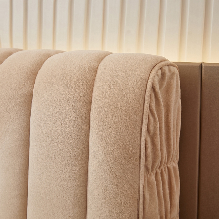 91家纺网 家纺一手货源 找家纺 情恒家纺 2026新款立体防撞双面加厚床头罩条形款 条形款 香槟