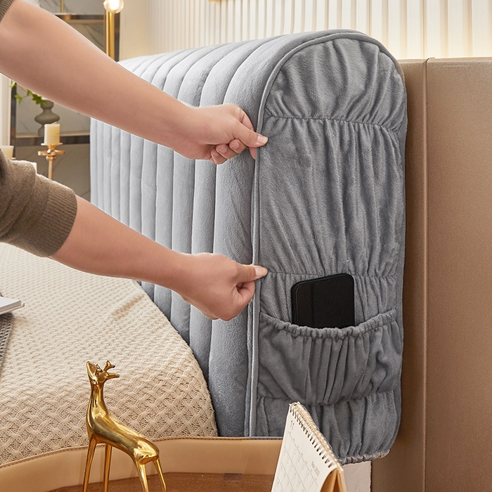 91家纺网 家纺一手货源 找家纺 情恒家纺 2026新款立体防撞双面加厚床头罩条形款 条形款 烟灰