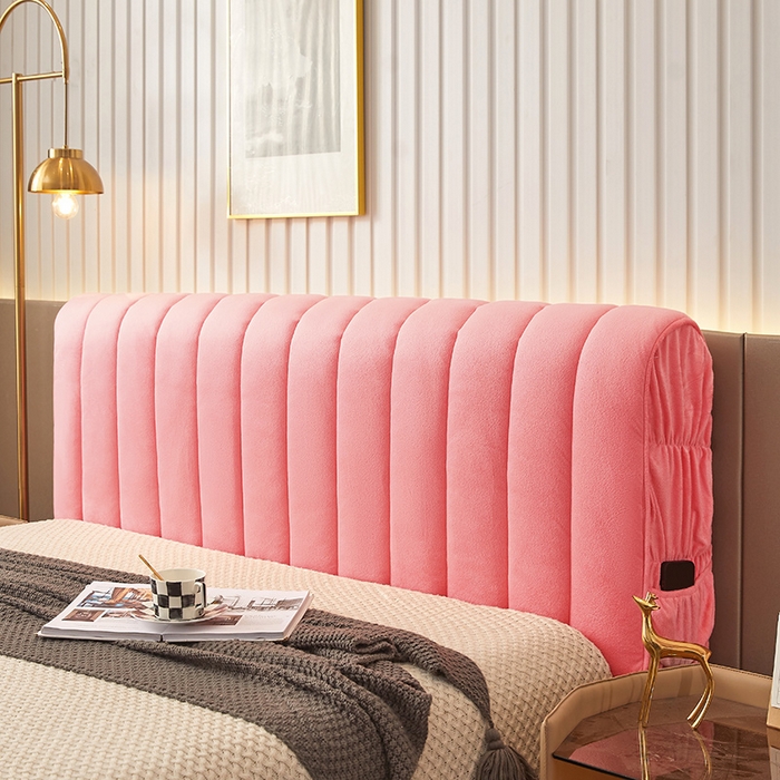 情恒家纺 2026新款立体防撞双面加厚床头罩条形款 条形款 玉粉