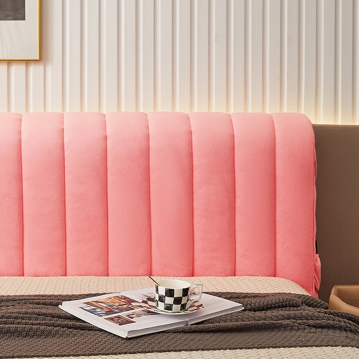 91家纺网 家纺一手货源 找家纺 情恒家纺 2026新款立体防撞双面加厚床头罩条形款 条形款 玉粉