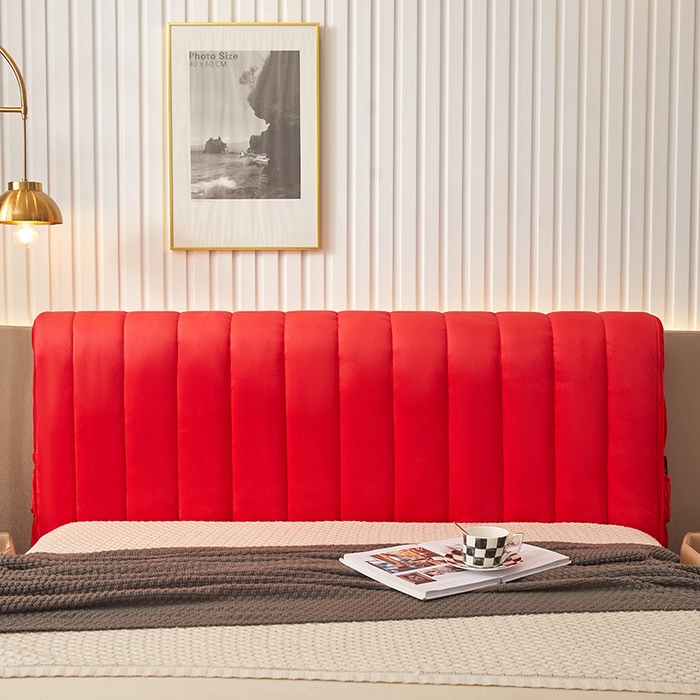 91家纺网 家纺一手货源 找家纺 情恒家纺 2026新款立体防撞双面加厚床头罩条形款 条形款 中国红