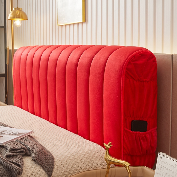91家纺网 家纺一手货源 找家纺 情恒家纺 2026新款立体防撞双面加厚床头罩条形款 条形款 中国红