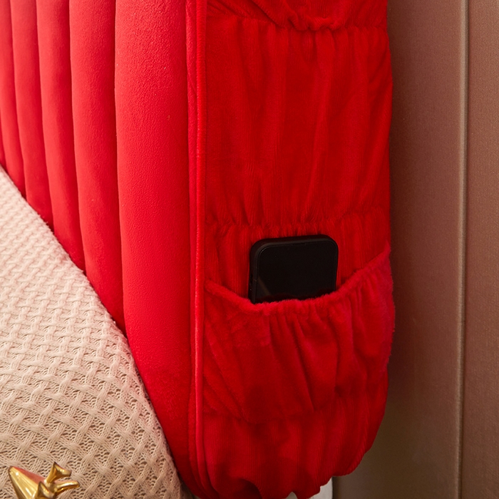 91家纺网 家纺一手货源 找家纺 情恒家纺 2026新款立体防撞双面加厚床头罩条形款 条形款 中国红