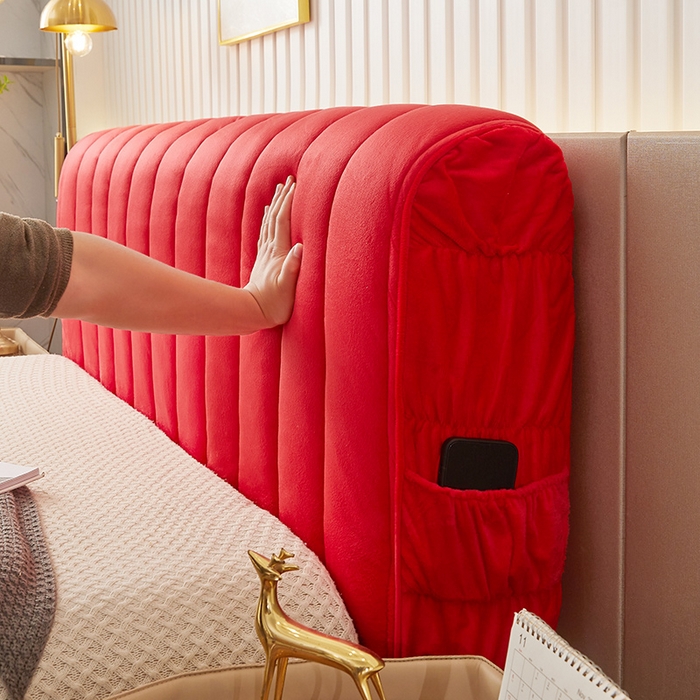 91家纺网 家纺一手货源 找家纺 情恒家纺 2026新款立体防撞双面加厚床头罩条形款 条形款 中国红