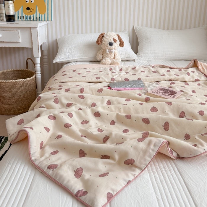 91家纺网 家纺一手货源 找家纺 暖生活 2026新款A类“冰纱”母婴级全棉纯棉双层纱夏被夏凉被空调被（礼盒包装） 粉南瓜