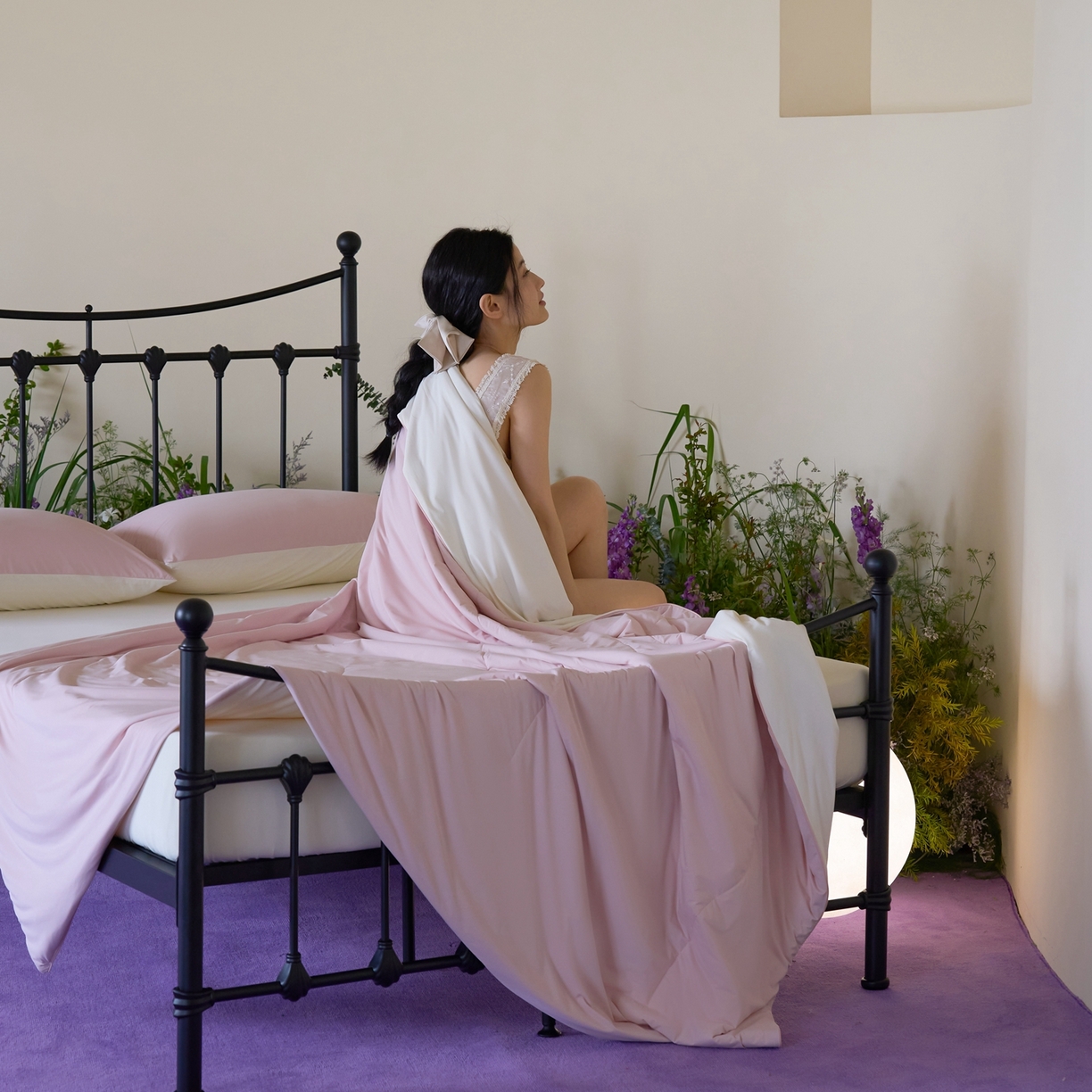 91家纺网 家纺一手货源 找家纺 觅糖家纺 2026新款甜梦薰衣草凉感夏被 贝壳粉