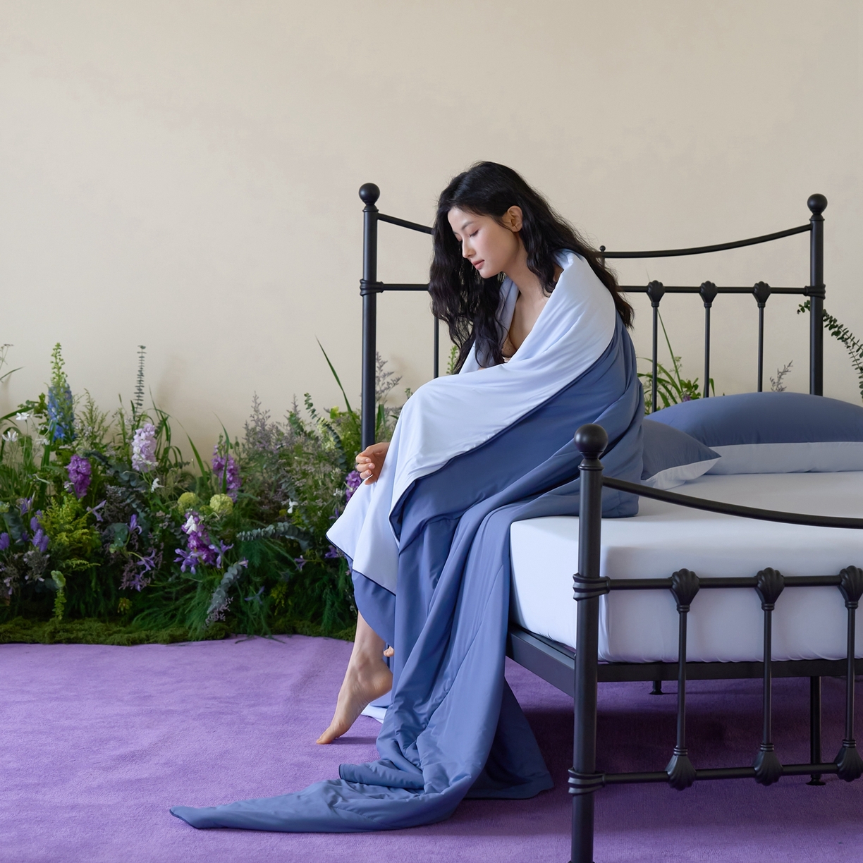 91家纺网 家纺一手货源 找家纺 觅糖家纺 2026新款甜梦薰衣草凉感夏被 蓝调