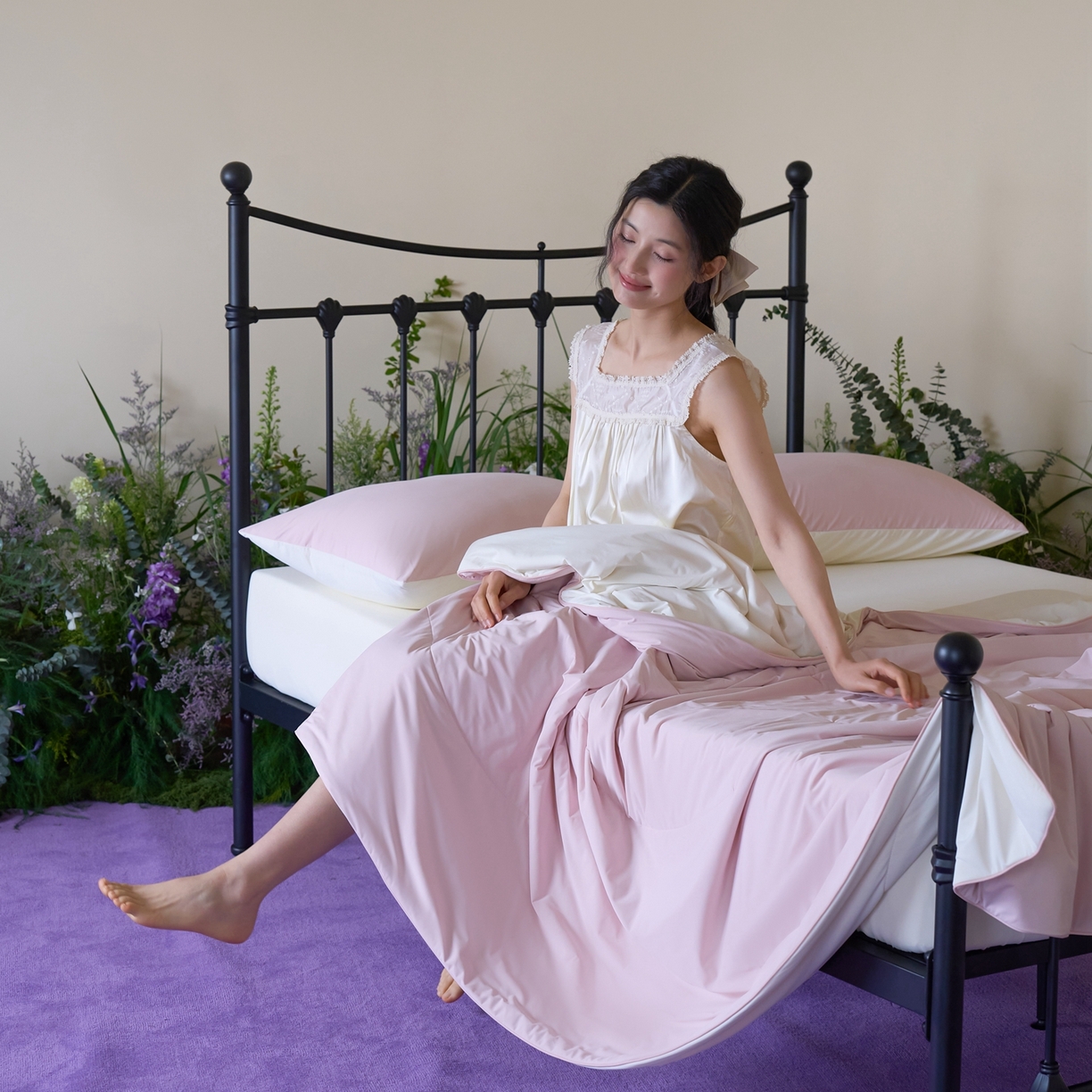 91家纺网 家纺一手货源 找家纺 觅糖家纺 2026新款甜梦薰衣草凉感夏被 贝壳粉