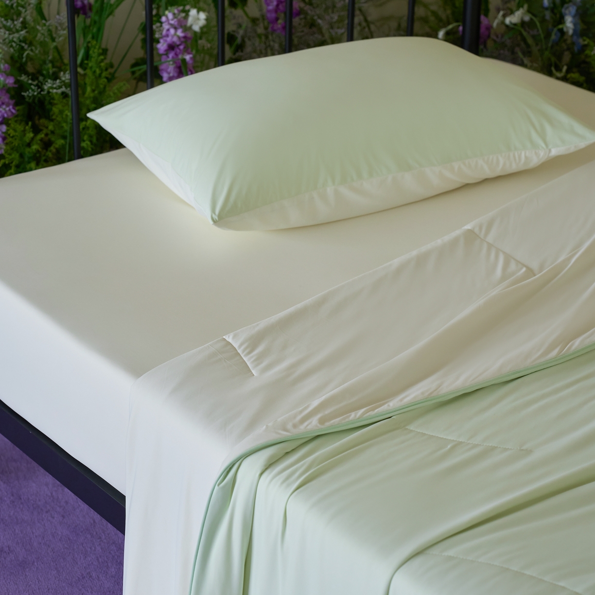 91家纺网 家纺一手货源 找家纺 觅糖家纺 2026新款甜梦薰衣草凉感夏被 奶豆绿