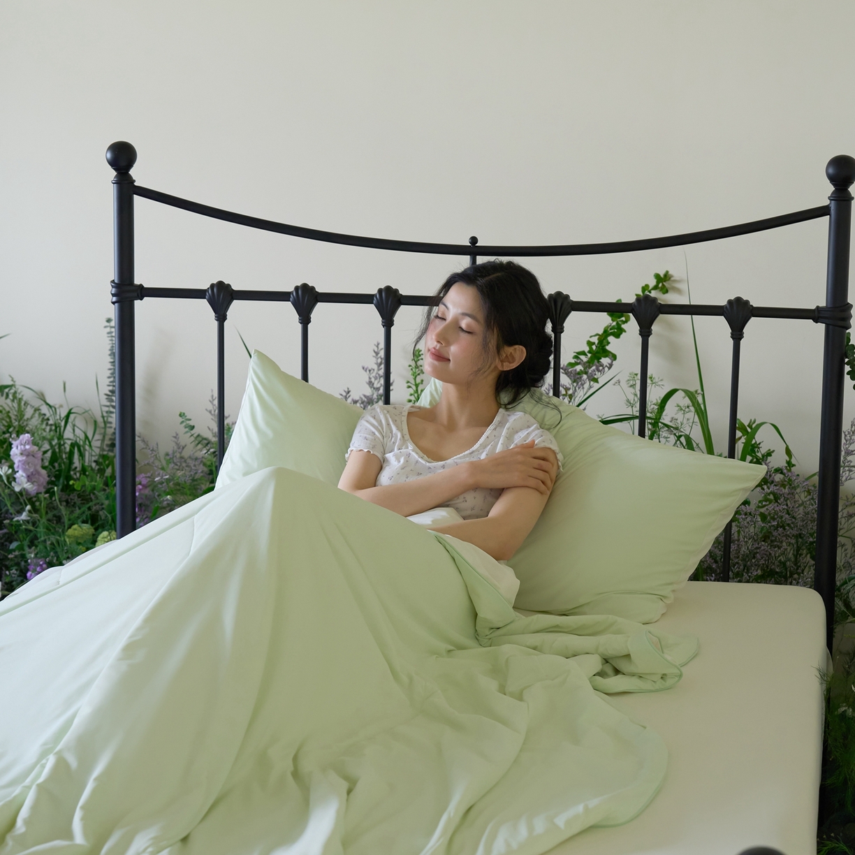 91家纺网 家纺一手货源 找家纺 觅糖家纺 2026新款甜梦薰衣草凉感夏被 奶豆绿