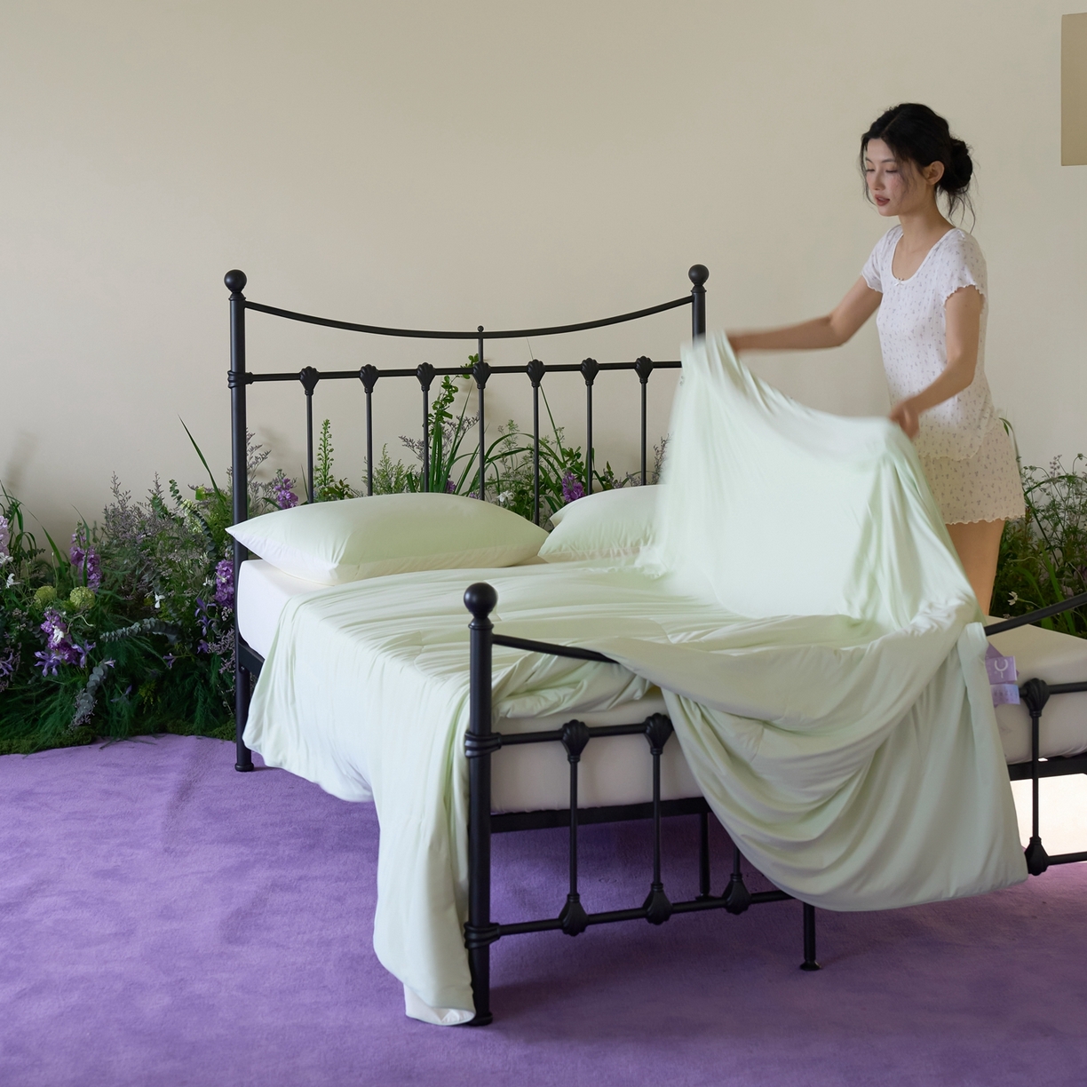 91家纺网 家纺一手货源 找家纺 觅糖家纺 2026新款甜梦薰衣草凉感夏被 奶豆绿