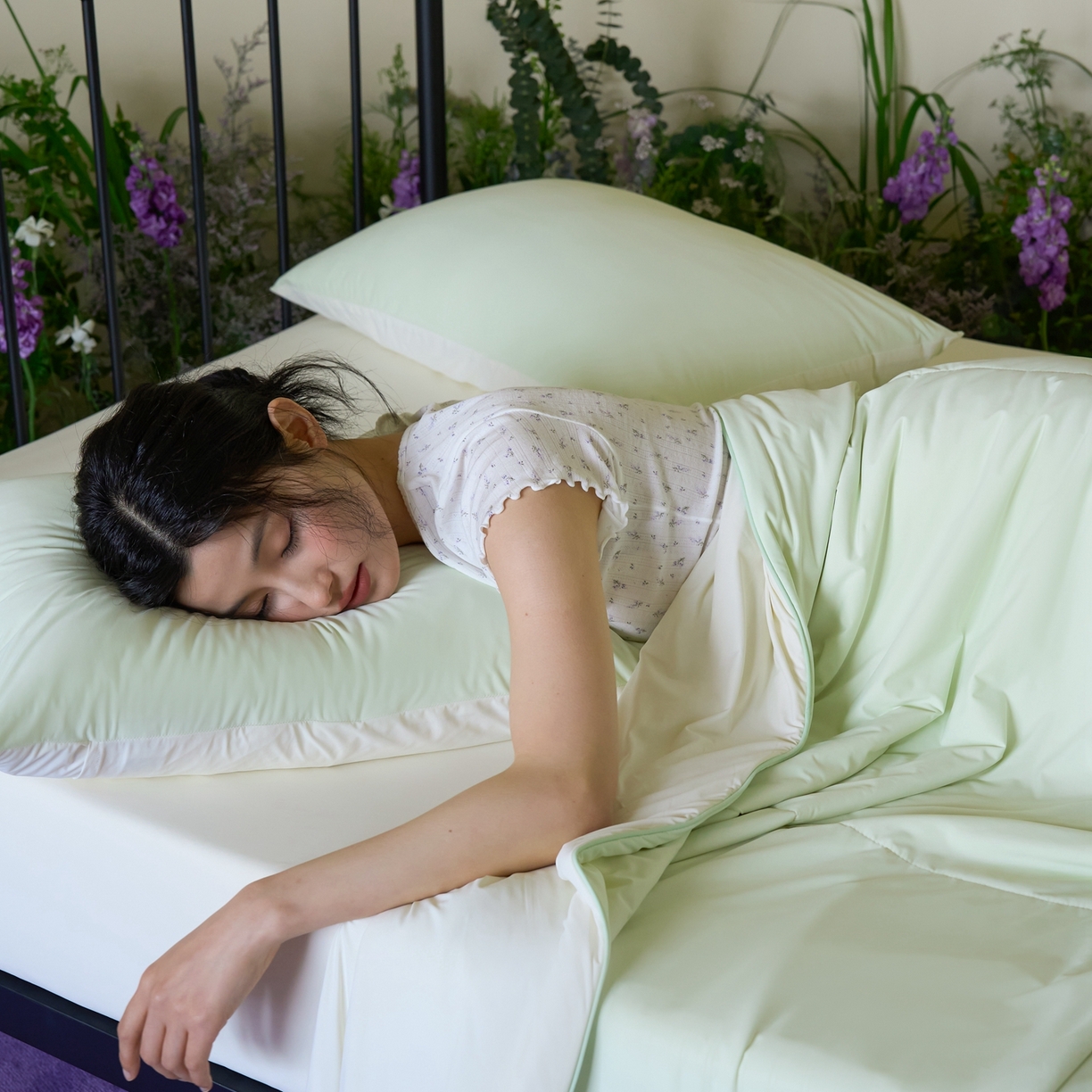 91家纺网 家纺一手货源 找家纺 觅糖家纺 2026新款甜梦薰衣草凉感夏被 奶豆绿