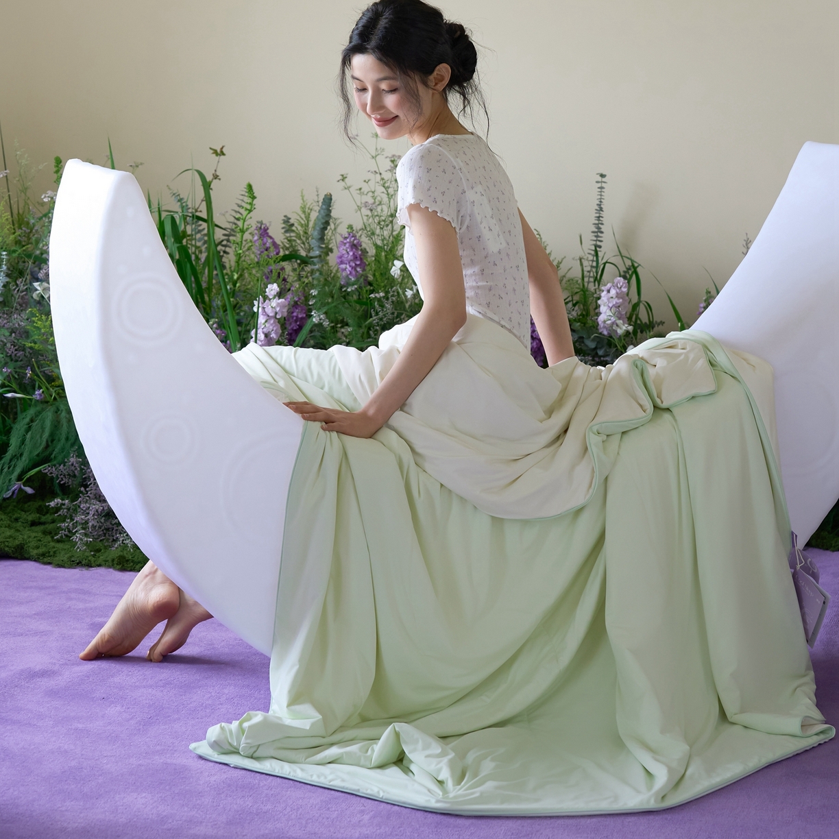 觅糖家纺 2026新款甜梦薰衣草凉感夏被 奶豆绿